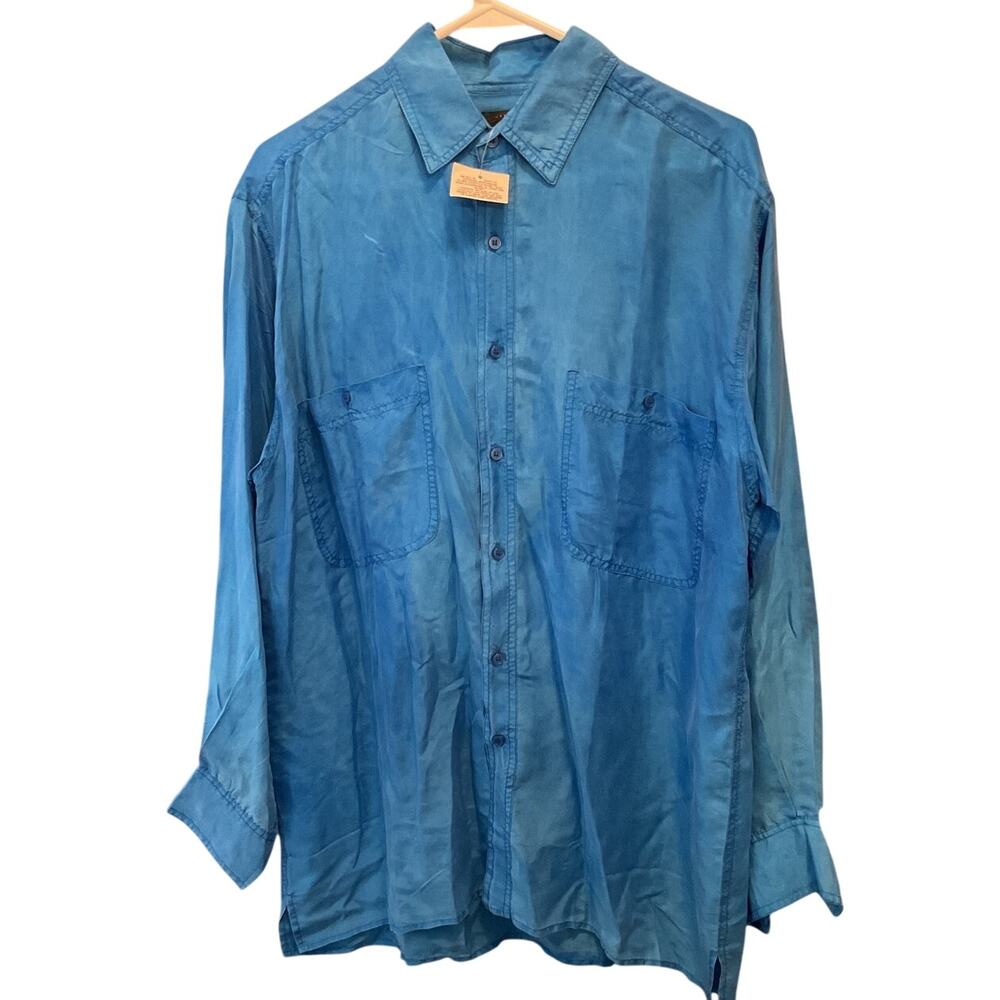 NWT Vintage Steven Craig 100% SILK Shirt Size Medium BLUE
